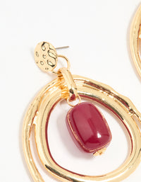 Gold Red Bead Layered Teardrop Shaped Stud Earrings - link has visual effect only