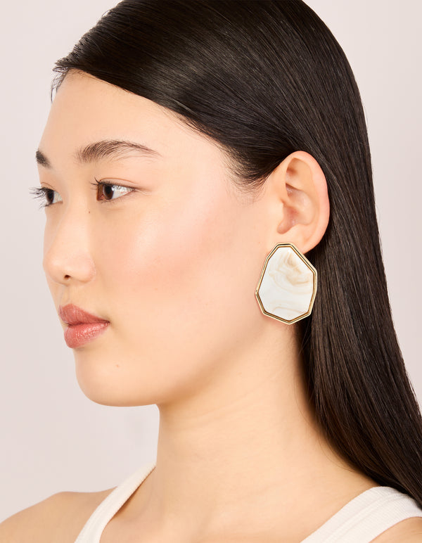 Gold Geometric Stone Stud Earrings