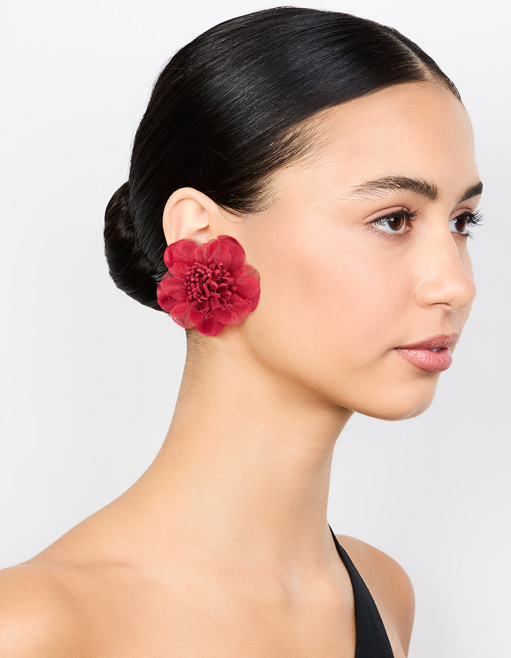 Red Fabric Poppy Flower Stud Earrings