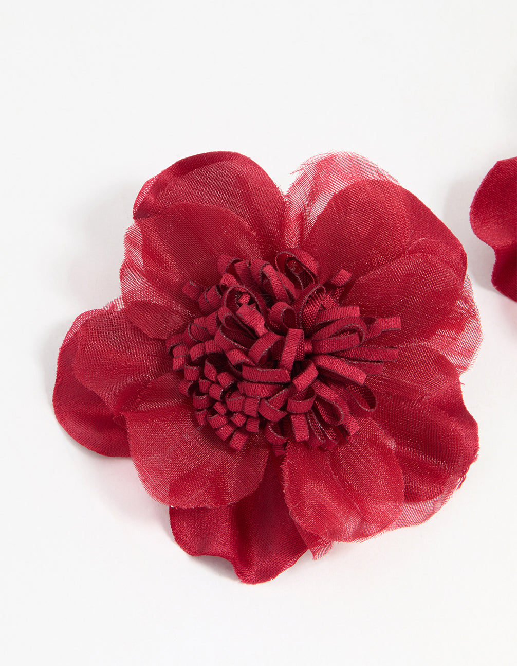 Red Fabric Poppy Flower Stud Earrings