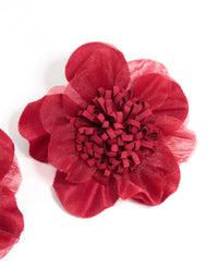 Red Fabric Poppy Flower Stud Earrings - link has visual effect only