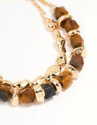 Gold Stone Hexagon & Organic Layered Necklace - link has visual effect only