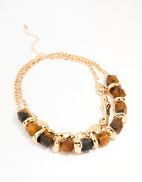 Gold Stone Hexagon & Organic Layered Necklace - link has visual effect only