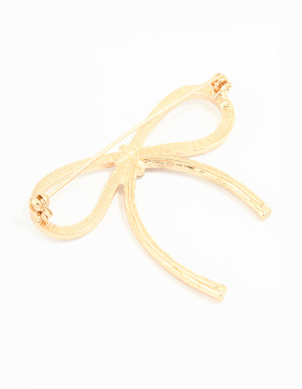Gold Diamante Bow Brooch