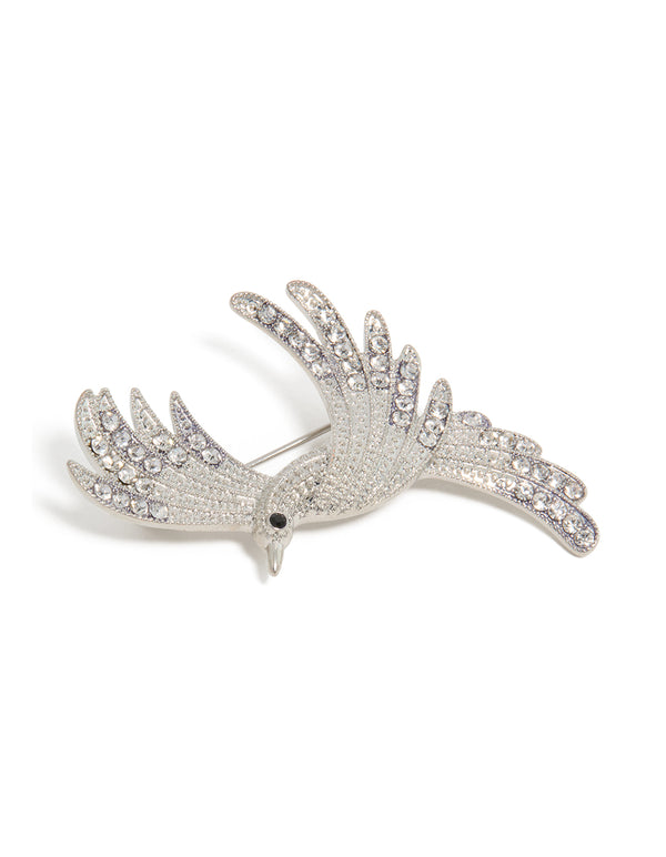 Silver Diamante Bird Brooch