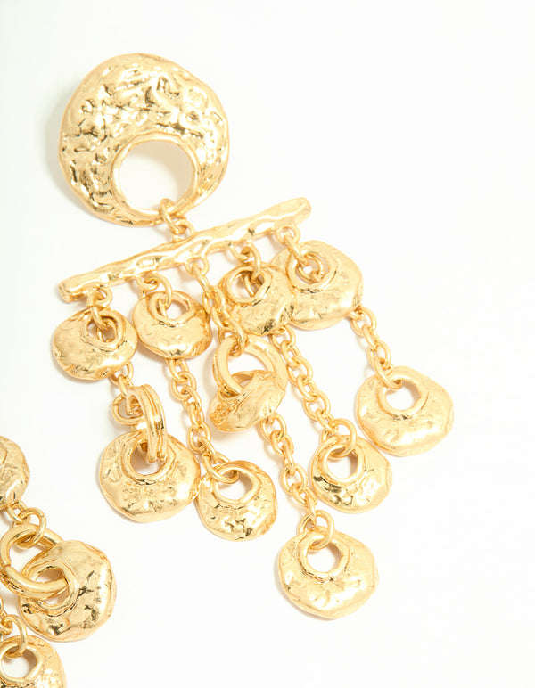 Worn Gold Large Disc Drop Earrings