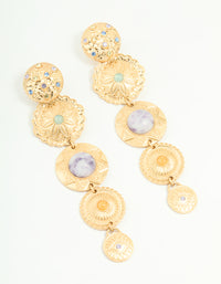 Worn Gold Large Disc Drop Earrings - link has visual effect only