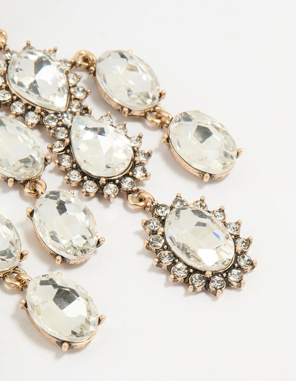 Rose Gold Diamante Chandelier Drop Earrings