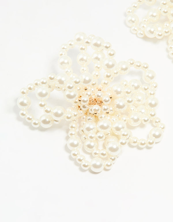 Gold Pearl Floral Stud Earrings