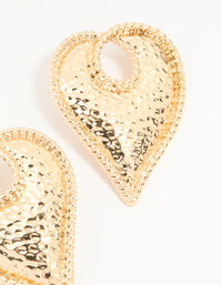 Gold Textured Heart Large Stud Earrings - link has visual effect only