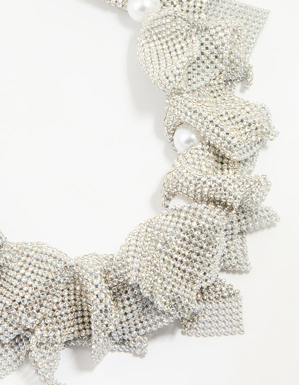 Silver Diamante Cluster Statement Necklace