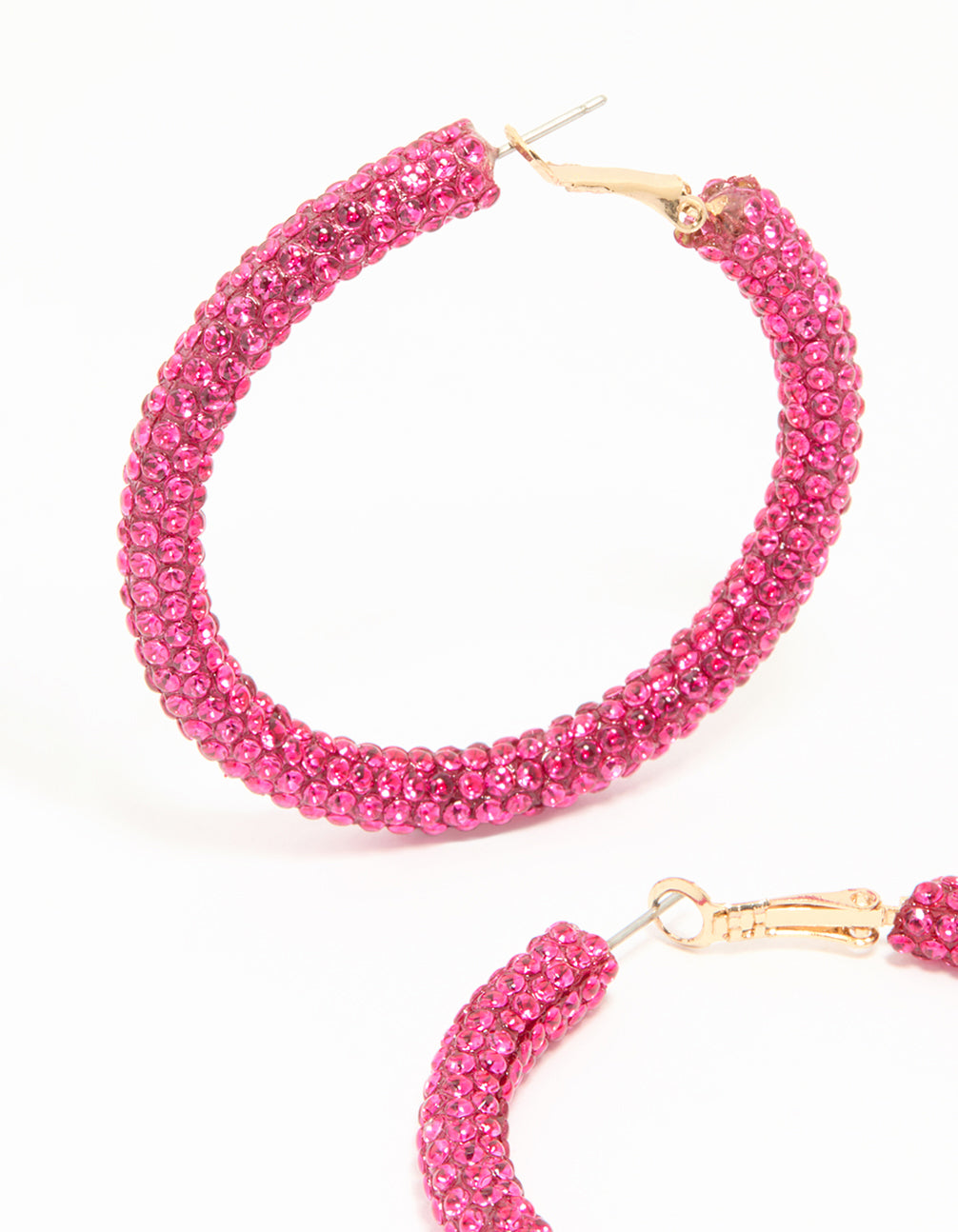 Gold Pink Diamante Hoop Earrings