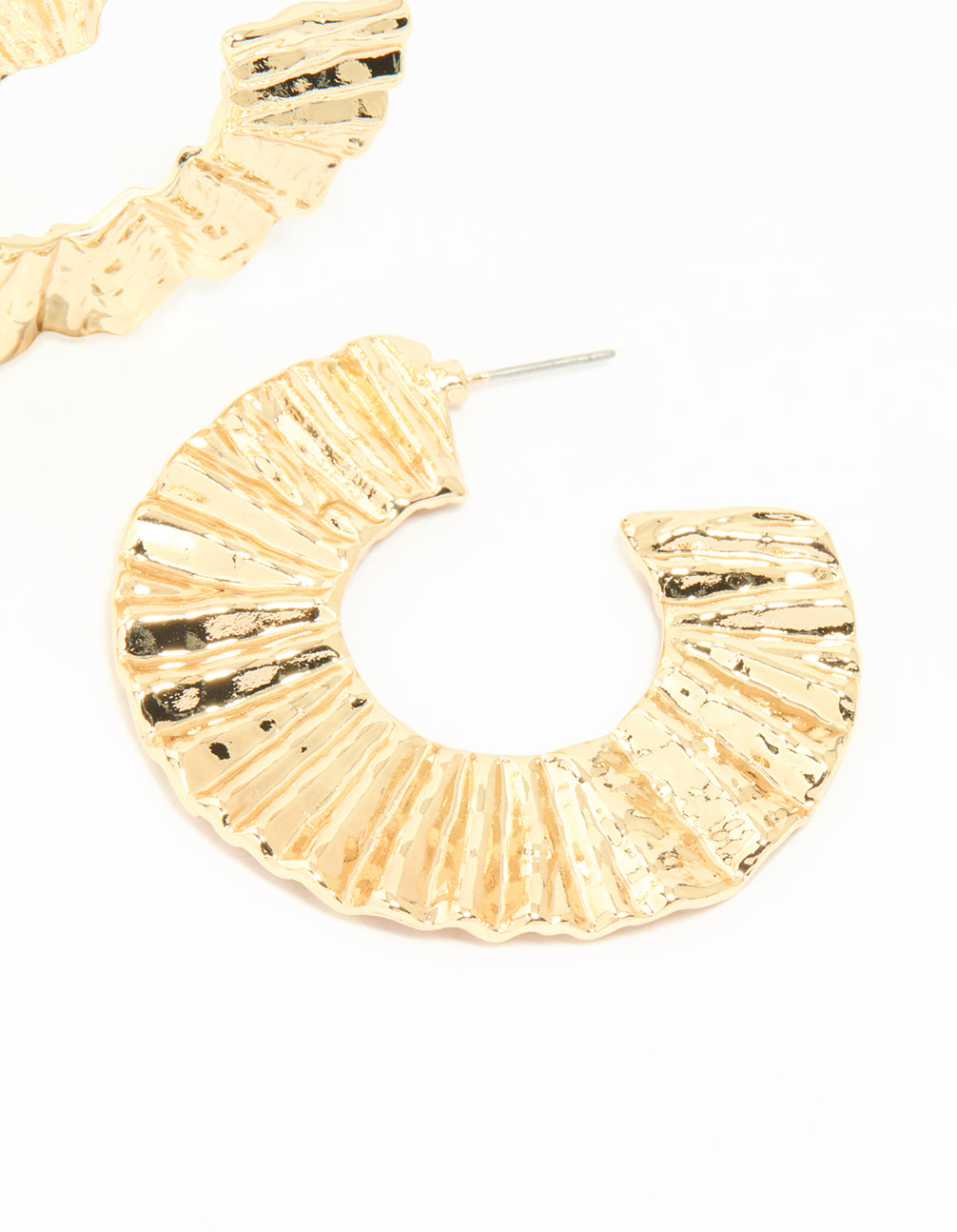 Gold Flat Crinkle Hoop Earrings