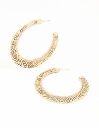 Antique Gold Patterned Hoop Earrings - link has visual effect only