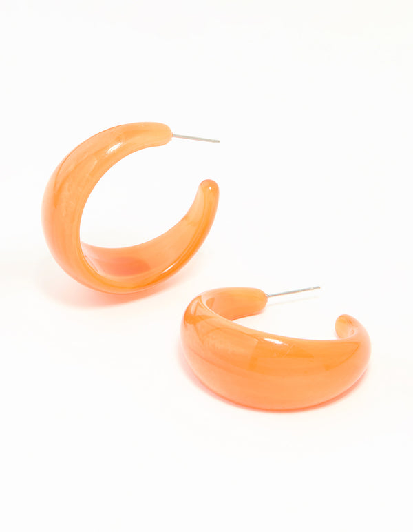 Orange Acrylic Chunky Medium Hoop Earrings