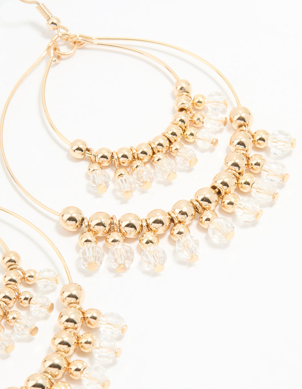 Gold Beaded Diamante Boho Hoop Earrings
