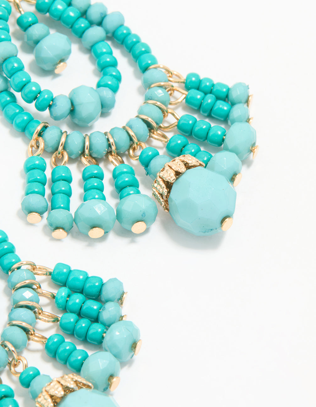 Gold Blue Beaded Teardrop Drop Earrings
