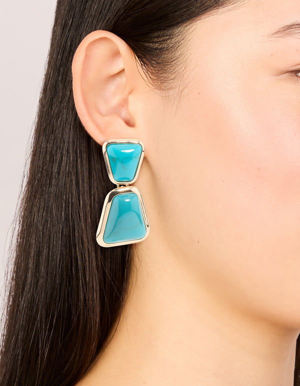 Gold Blue Stone Statement Drop Earrings