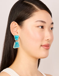 Gold Blue Stone Statement Drop Earrings - link has visual effect only