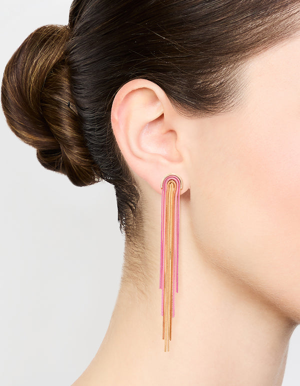 Gold Pink Cupchain Drop Earrings
