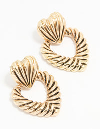 Antique Gold Ribbed Heart Doorknocker Earrings - link has visual effect only