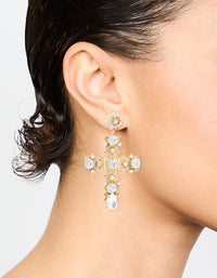 Antique Gold Diamante Statement Cross Drop Earrings - link has visual effect only