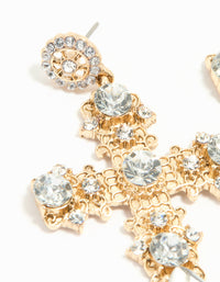 Antique Gold Diamante Statement Cross Drop Earrings - link has visual effect only