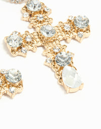 Antique Gold Diamante Statement Cross Drop Earrings - link has visual effect only