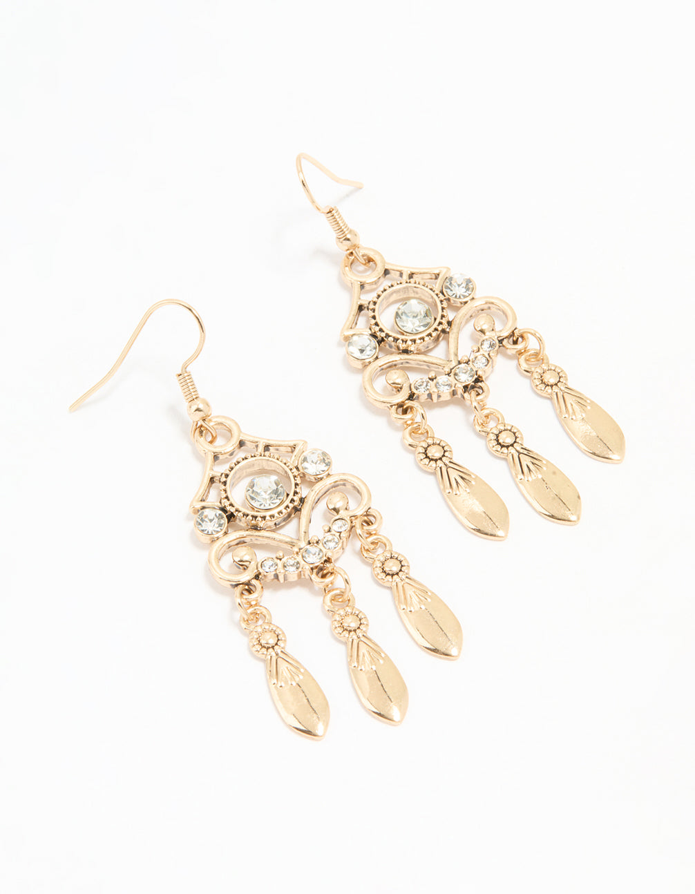 Antique Gold Diamante Hook Earrings