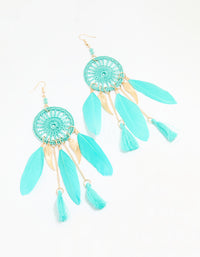 Blue Feather Dreamcatcher Drop Earrings - link has visual effect only