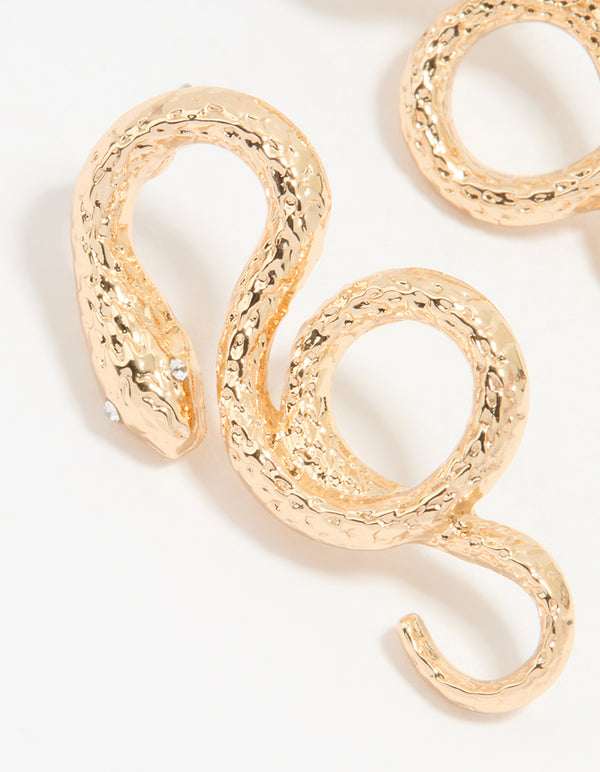 Gold Swirling Snake Stud Earrings