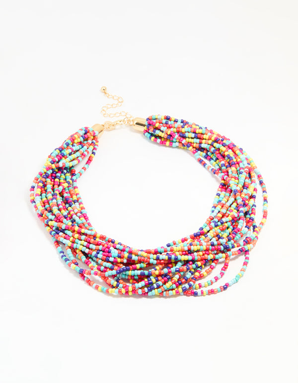 Gold Rainbow Beaded Layered Necklace