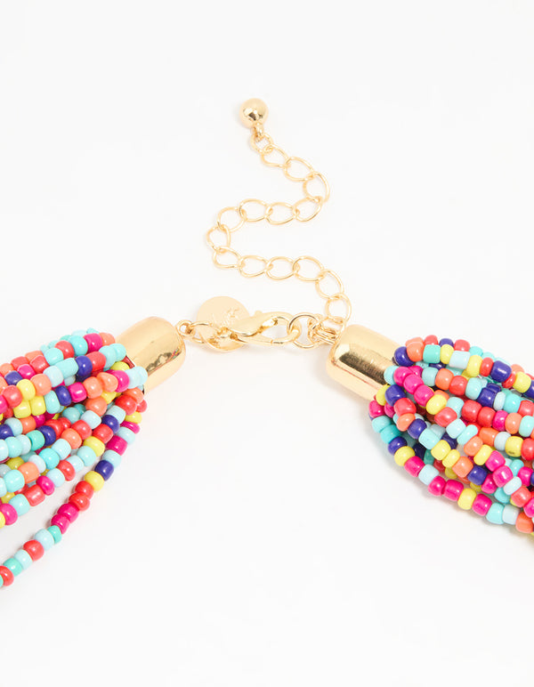 Gold Rainbow Beaded Layered Necklace