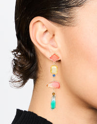 Gold Multicoloured Diamante Mismatched Drop Earrings - link has visual effect only