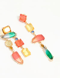 Gold Multicoloured Diamante Mismatched Drop Earrings - link has visual effect only
