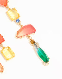 Gold Multicoloured Diamante Mismatched Drop Earrings - link has visual effect only