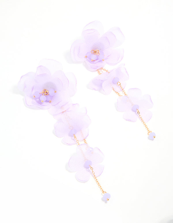 Gold Lilac Ethereal Flower Petal Drop Earrings