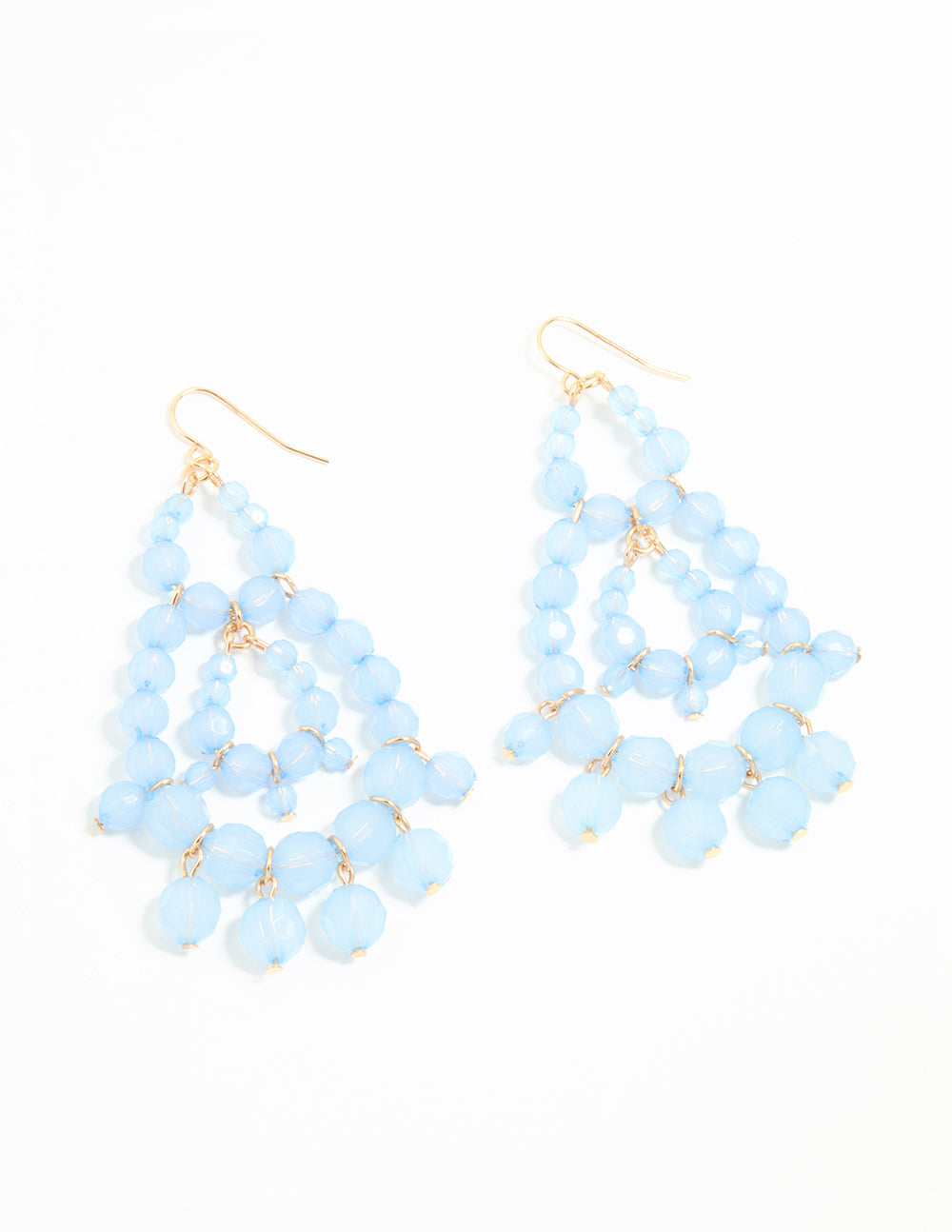 Rose Gold Blue Beaded Drop Earrings