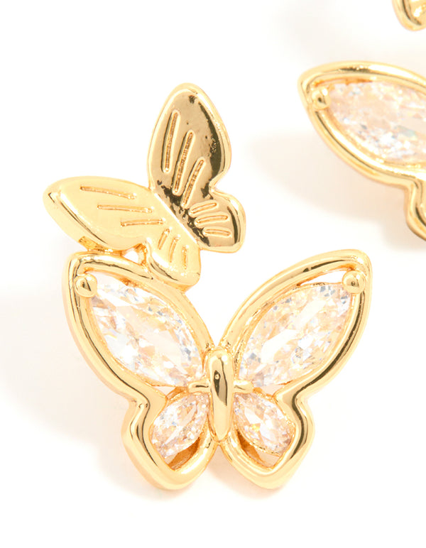Gold Plated Cubic Zirconia Butterfly Stud Earrings