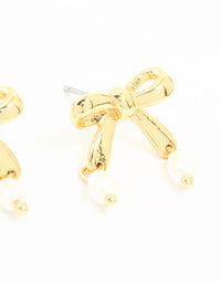 Gold Plated Pearl Bow Stud Earrings - link has visual effect only