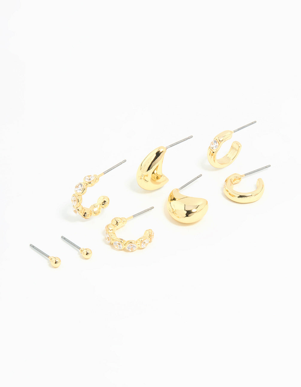 Gold Plated Cubic Zirconia Bezel Set Hoop & Stud Earrings 4-Pack