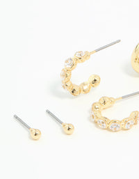 Gold Plated Cubic Zirconia Bezel Set Hoop & Stud Earrings 4-Pack - link has visual effect only