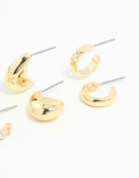 Gold Plated Cubic Zirconia Bezel Set Hoop & Stud Earrings 4-Pack - link has visual effect only