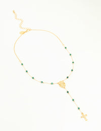 Gold Plated Green Semi Precious Stone Cross Y-Necklace - link has visual effect only