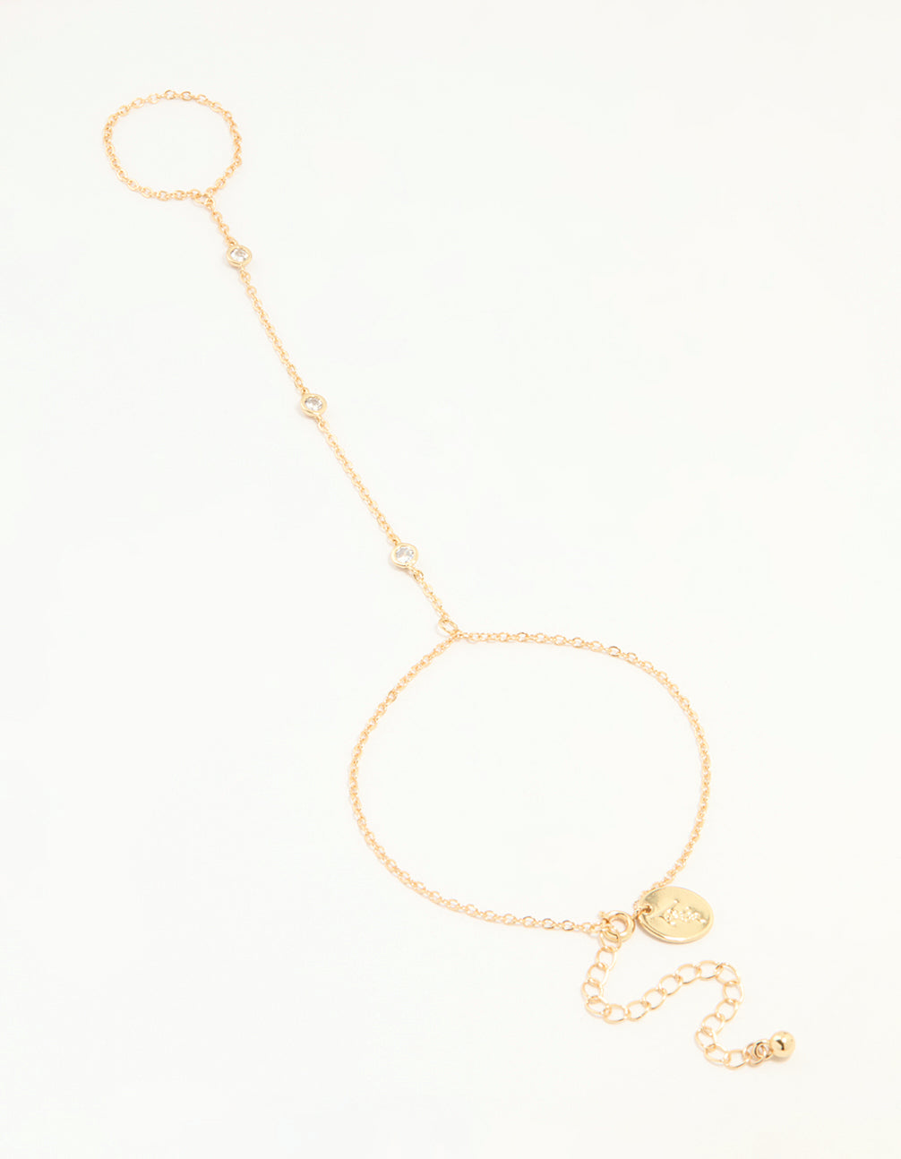 Gold Plated Cubic Zirconia Hand Chain Bracelet