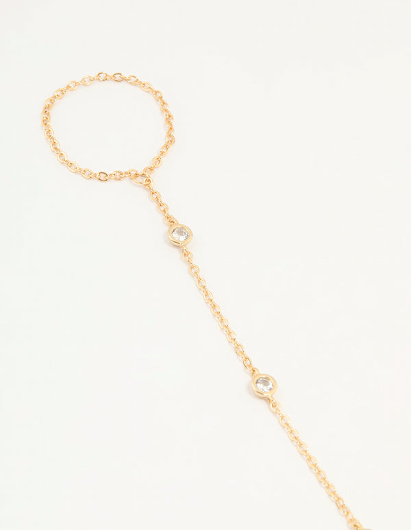 Gold Plated Cubic Zirconia Hand Chain Bracelet