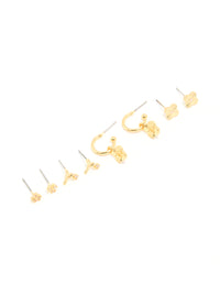 Gold Plated Cubic Zirconia Letter A Dainty Flower Earrings 4-Pack - link has visual effect only