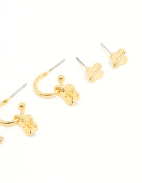 Gold Plated Cubic Zirconia Letter A Dainty Flower Earrings 4-Pack - link has visual effect only