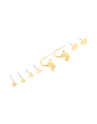 Gold Plated Cubic Zirconia Letter E Dainty Flower Earrings 4-Pack - link has visual effect only