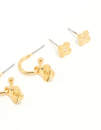 Gold Plated Cubic Zirconia Letter E Dainty Flower Earrings 4-Pack - link has visual effect only